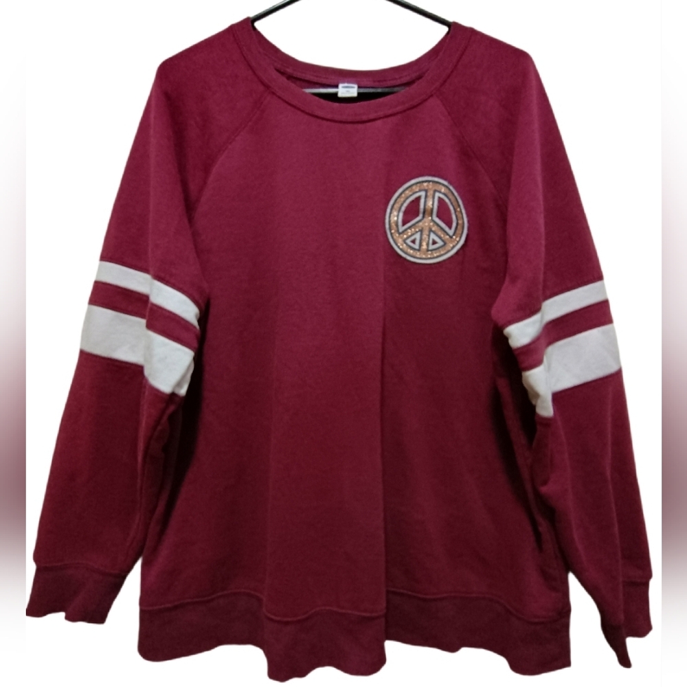 Old Navy Burgundy Knit Sweater Peace Graphic Logo